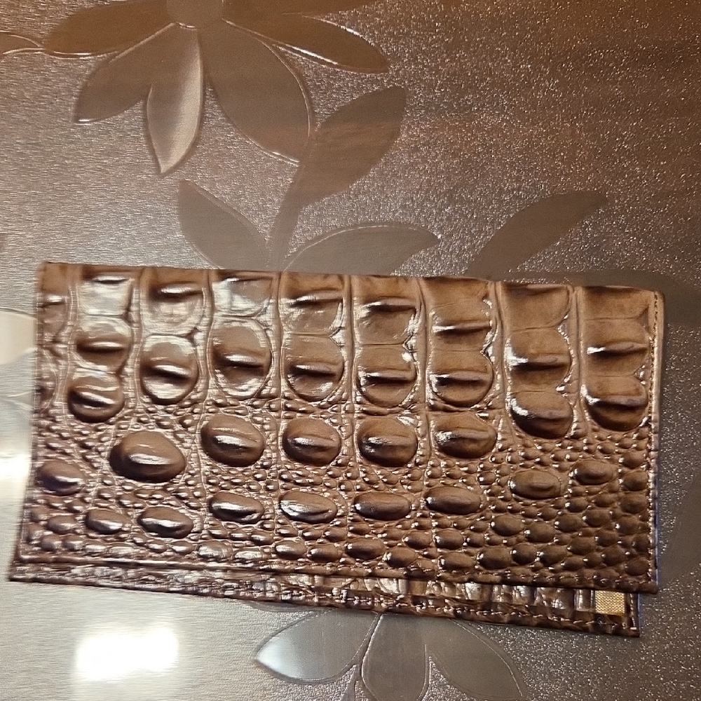 Brahmin Brown Crocodile Check Book Holder